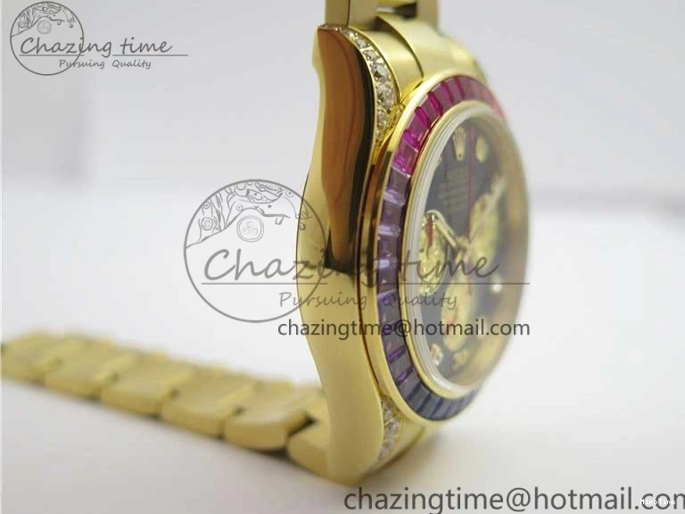 MiroTime 0306 Daytona 116589RBOW YG Rainbow Crystal BLF Best Edition Black Dial on YG Bracelet A SmoothTexture 3175